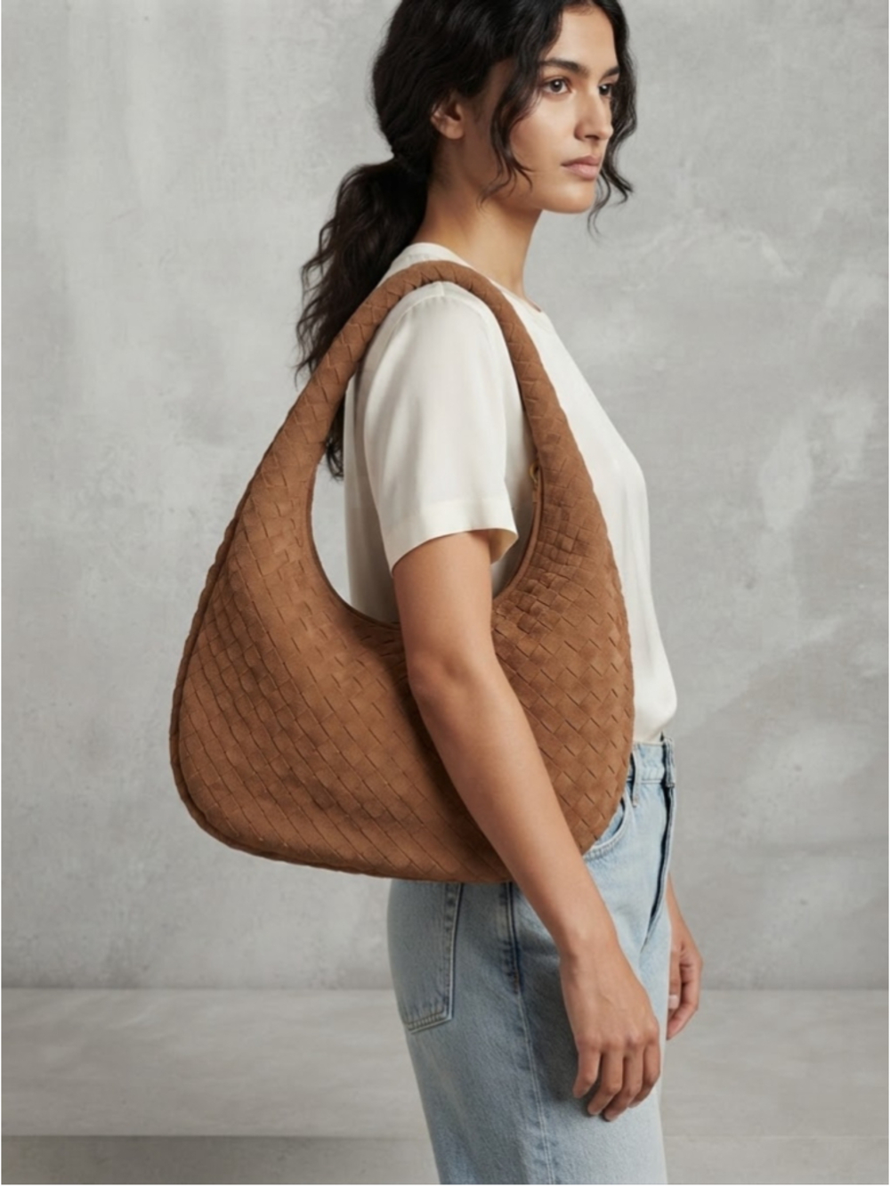 Camel Woven Faux Suede
 Oversized Hobo Shoulder Bag Large Tote